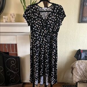 G.I.L.I. Black Faux Wrap, High-Low Midi Dress